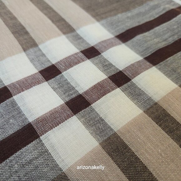 NWT Wool/Cotton Blend Lightweight Scarf Brown Tan Plaid Freeset Fabric - Picture 9 of 16